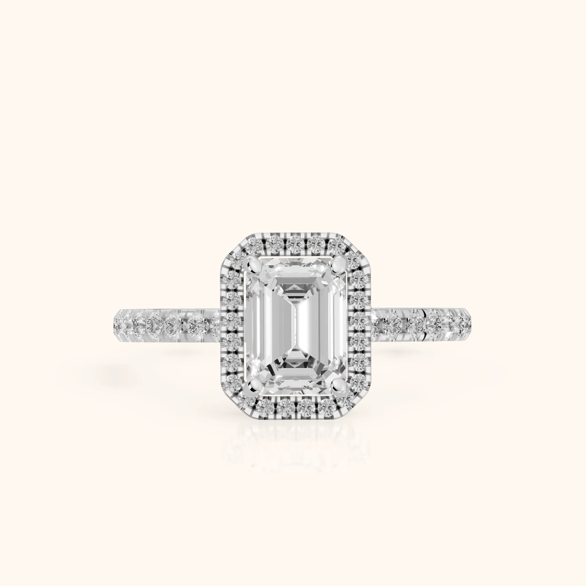 Mabel Halo French Pavé Emerald Diamond Engagement Ring in Platinum — view 1