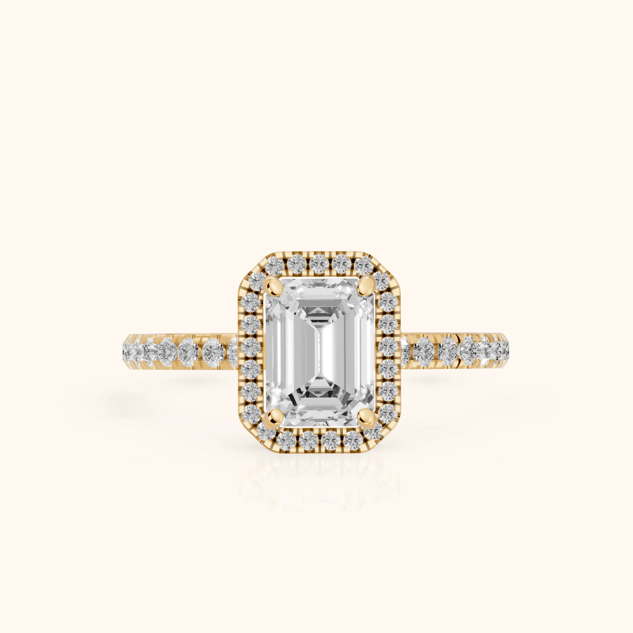 Mabel Halo French Pavé Emerald Diamond Engagement Ring in Yellow Gold — view 1