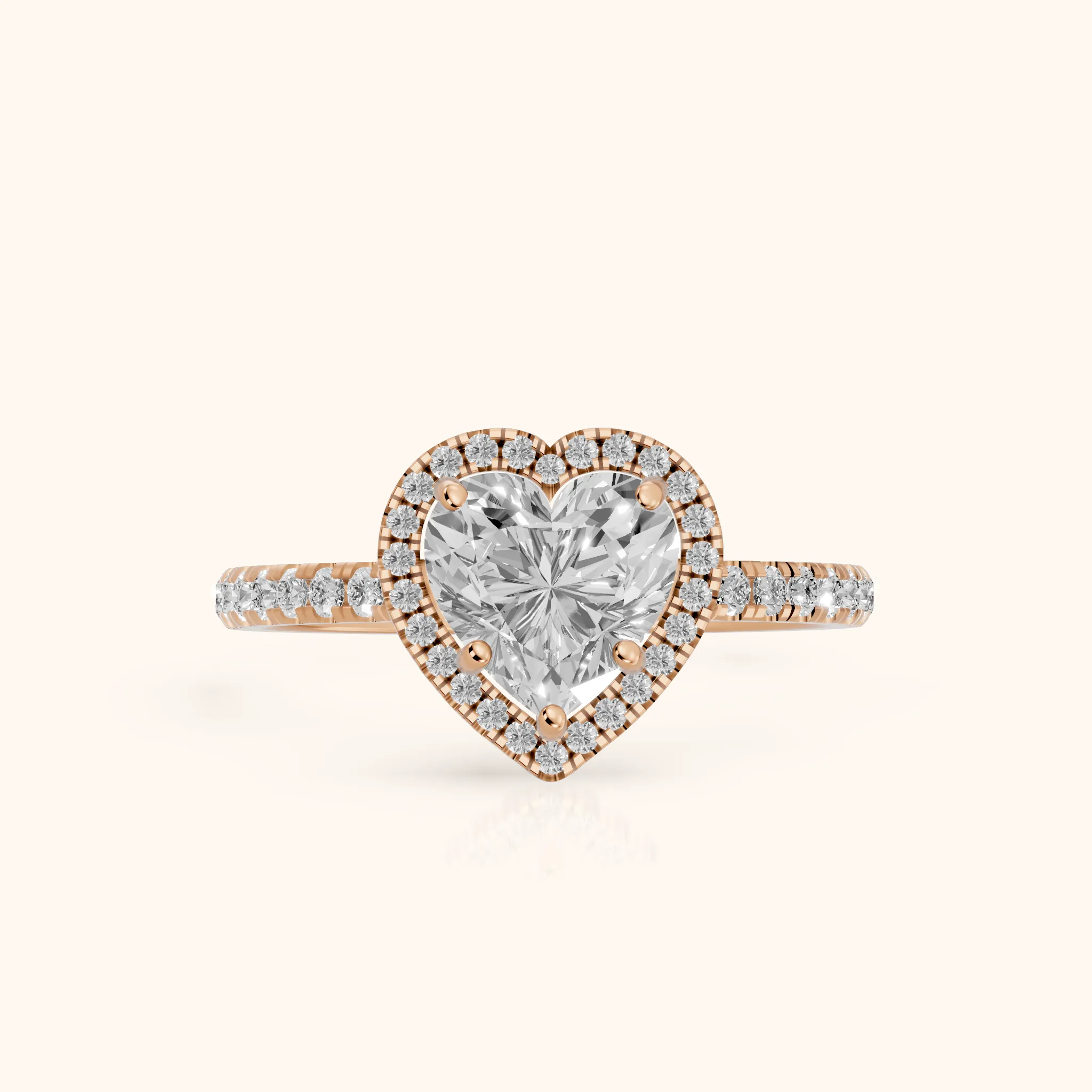 Mabel Halo French Pavé Heart Diamond Engagement Ring in Rose Gold — view 1