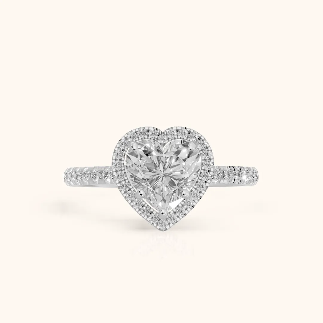 Mabel Halo French Pavé Heart Diamond Engagement Ring in Silver — view 2