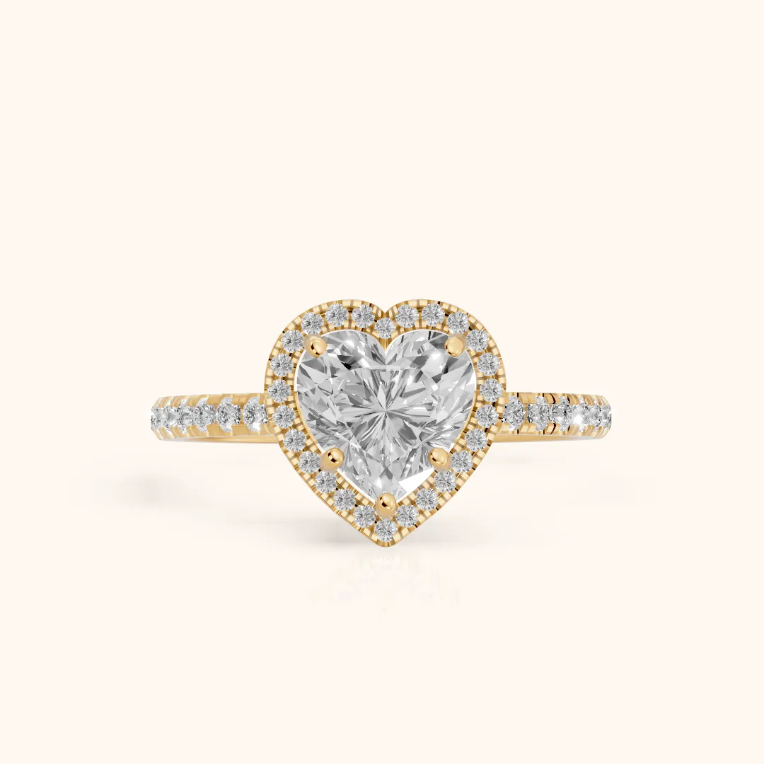 Mabel Halo French Pavé Heart Diamond Engagement Ring in Yellow Gold — view 2