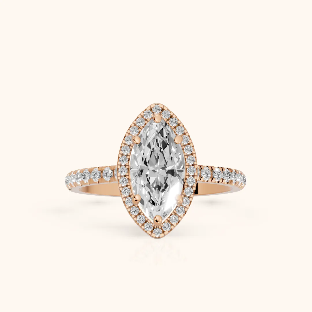 Mabel Halo French Pavé Marquise Diamond Engagement Ring in Rose Gold — view 2