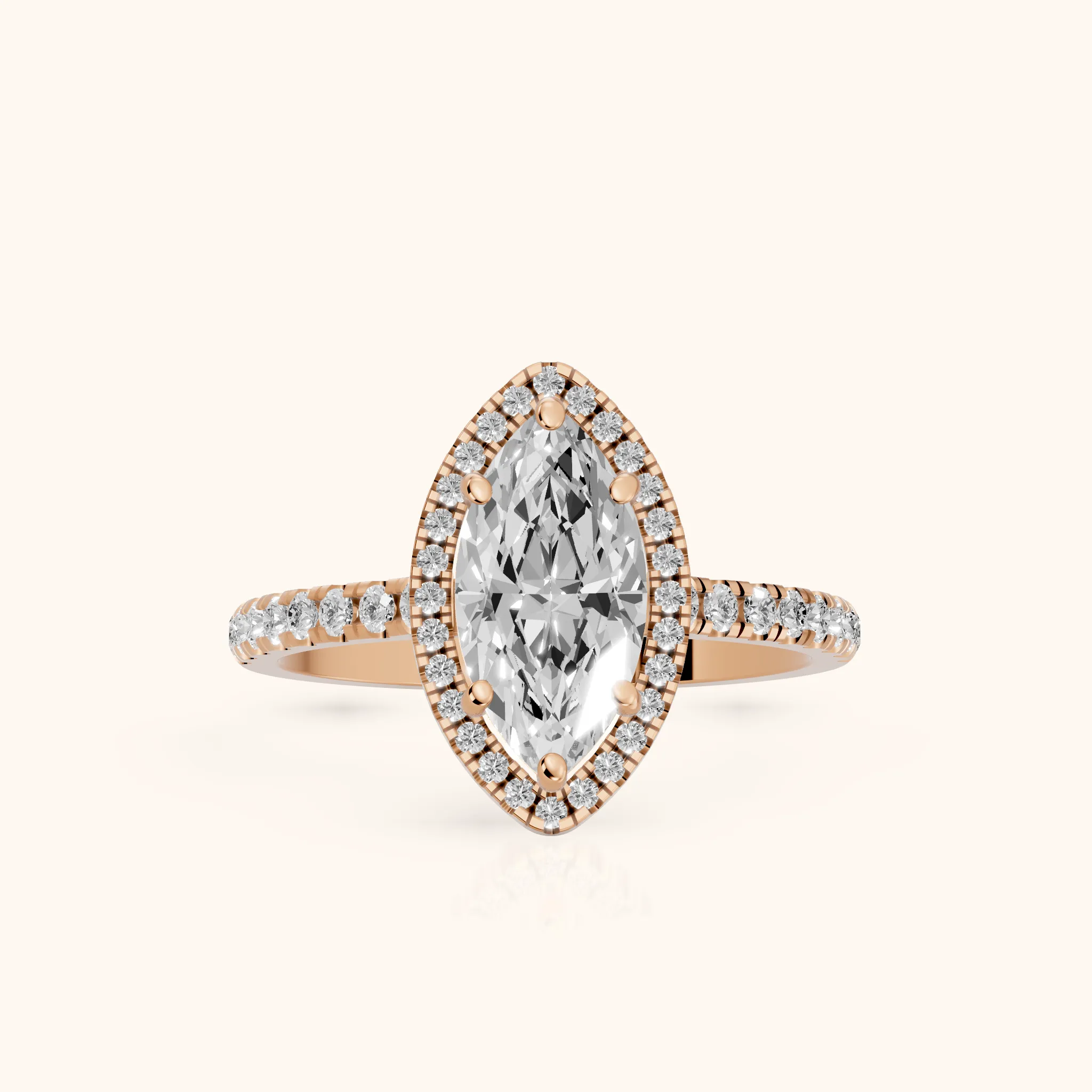 Mabel Halo French Pavé Marquise Diamond Engagement Ring in Rose Gold — view 1