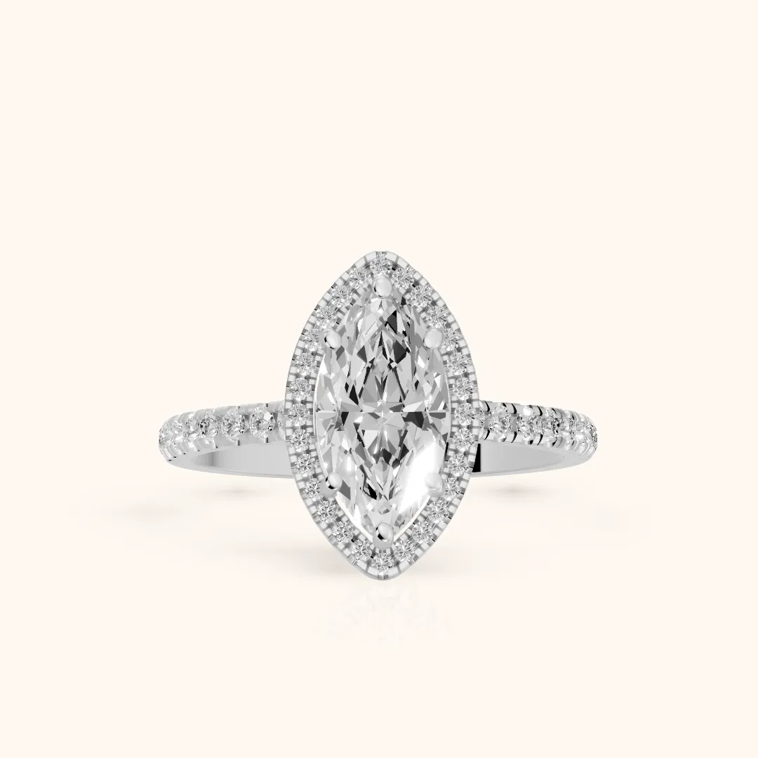 Mabel Halo French Pavé Marquise Diamond Engagement Ring in White Gold — view 2
