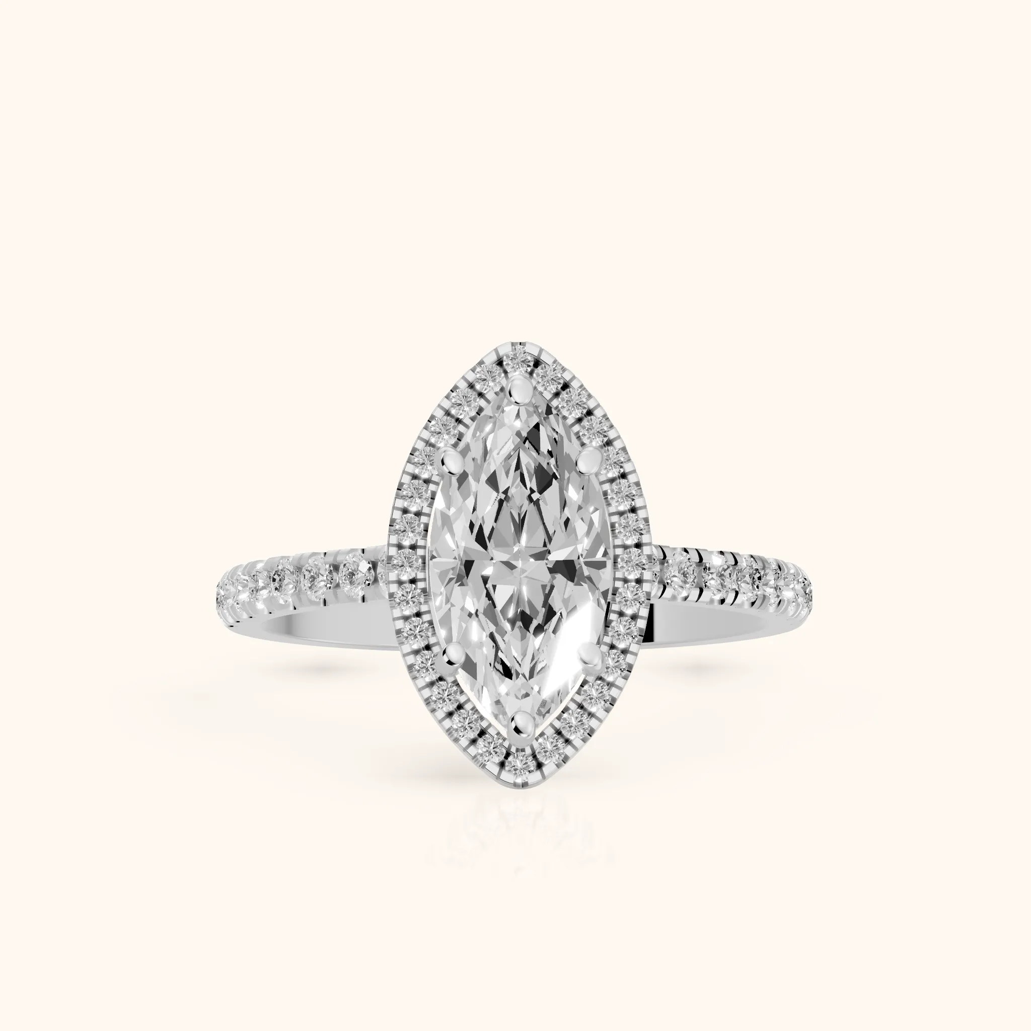 Mabel Halo French Pavé Marquise Diamond Engagement Ring in White Gold — view 1