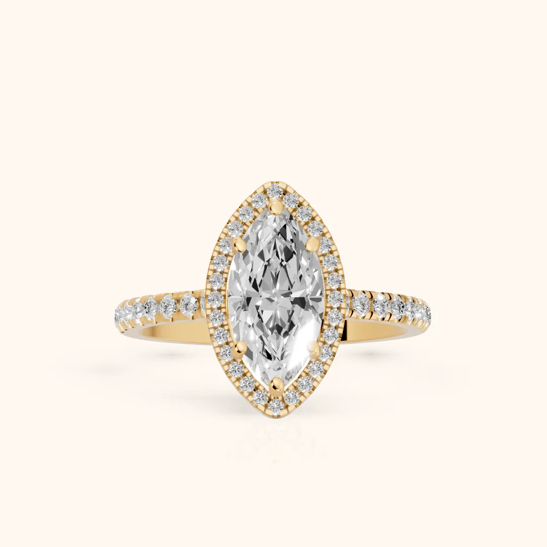 Mabel Halo French Pavé Marquise Diamond Engagement Ring in Yellow Gold — view 2