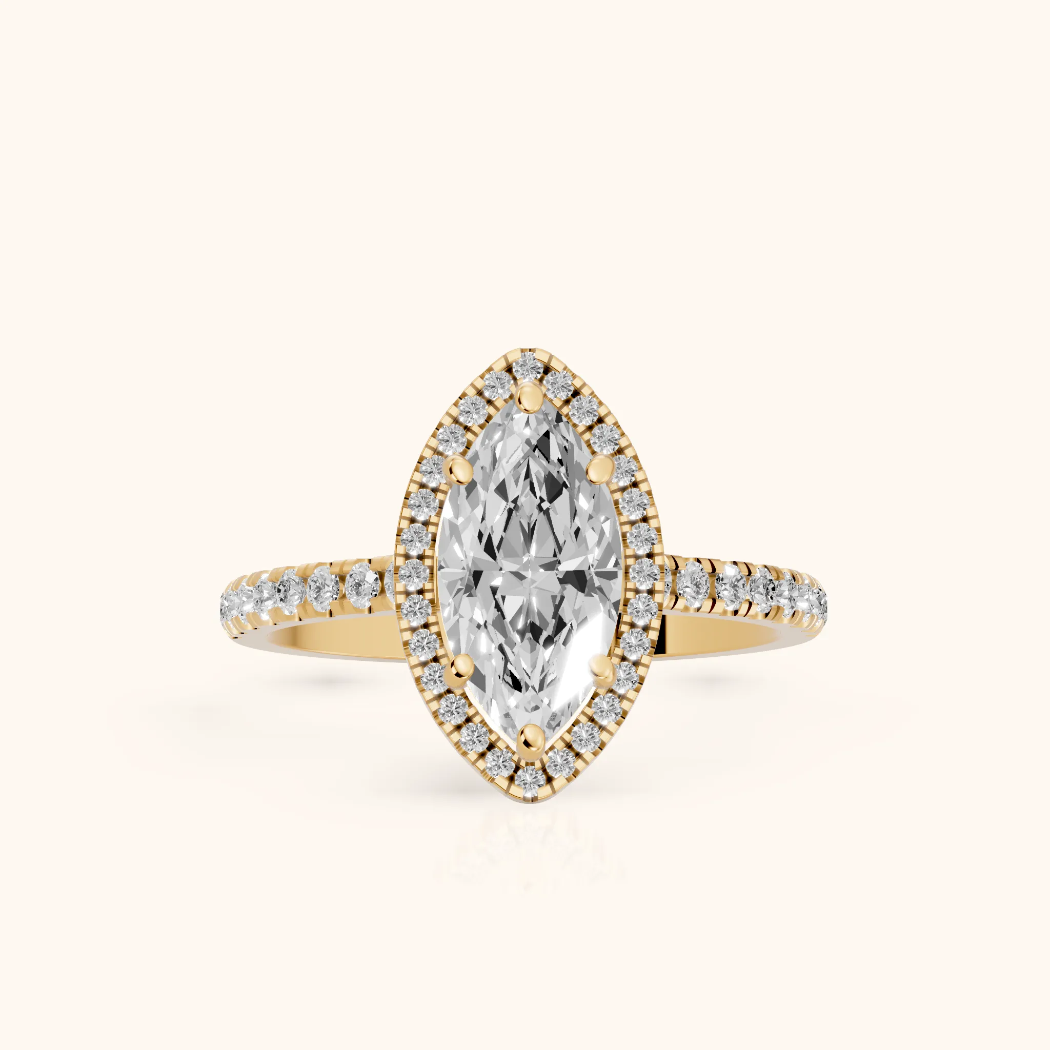 Mabel Halo French Pavé Marquise Diamond Engagement Ring in Yellow Gold — view 1