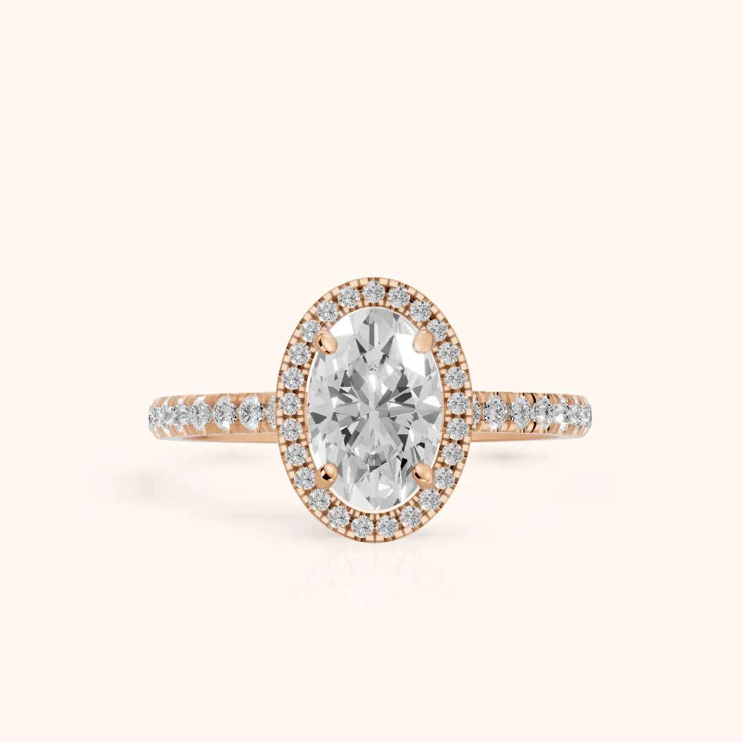 Mabel Halo French Pavé Oval Diamond Engagement Ring in Rose Gold — view 2
