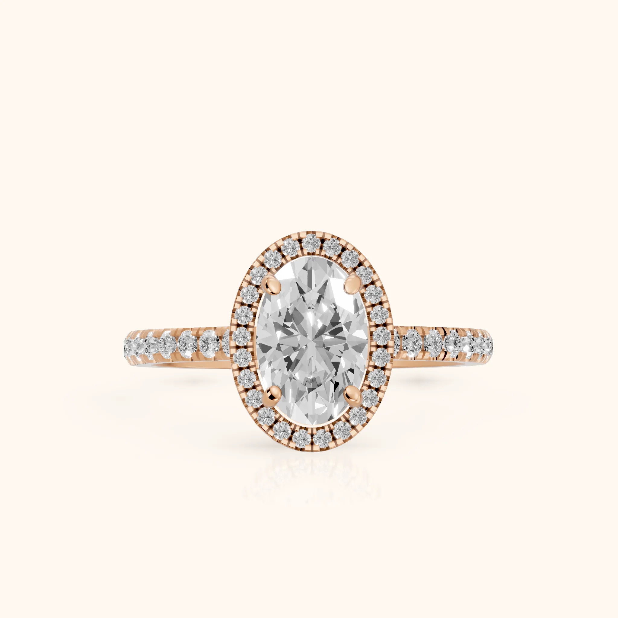 Mabel Halo French Pavé Oval Diamond Engagement Ring in Rose Gold — view 1