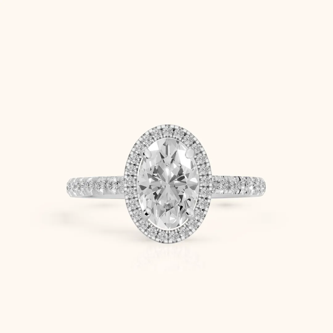 Mabel Halo French Pavé Oval Diamond Engagement Ring in Silver — view 2