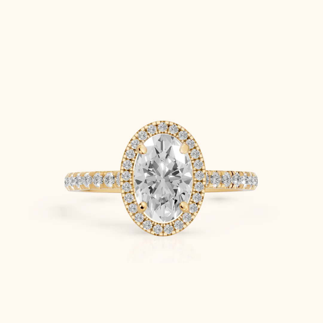 Mabel Halo French Pavé Oval Diamond Engagement Ring in Yellow Gold — view 2