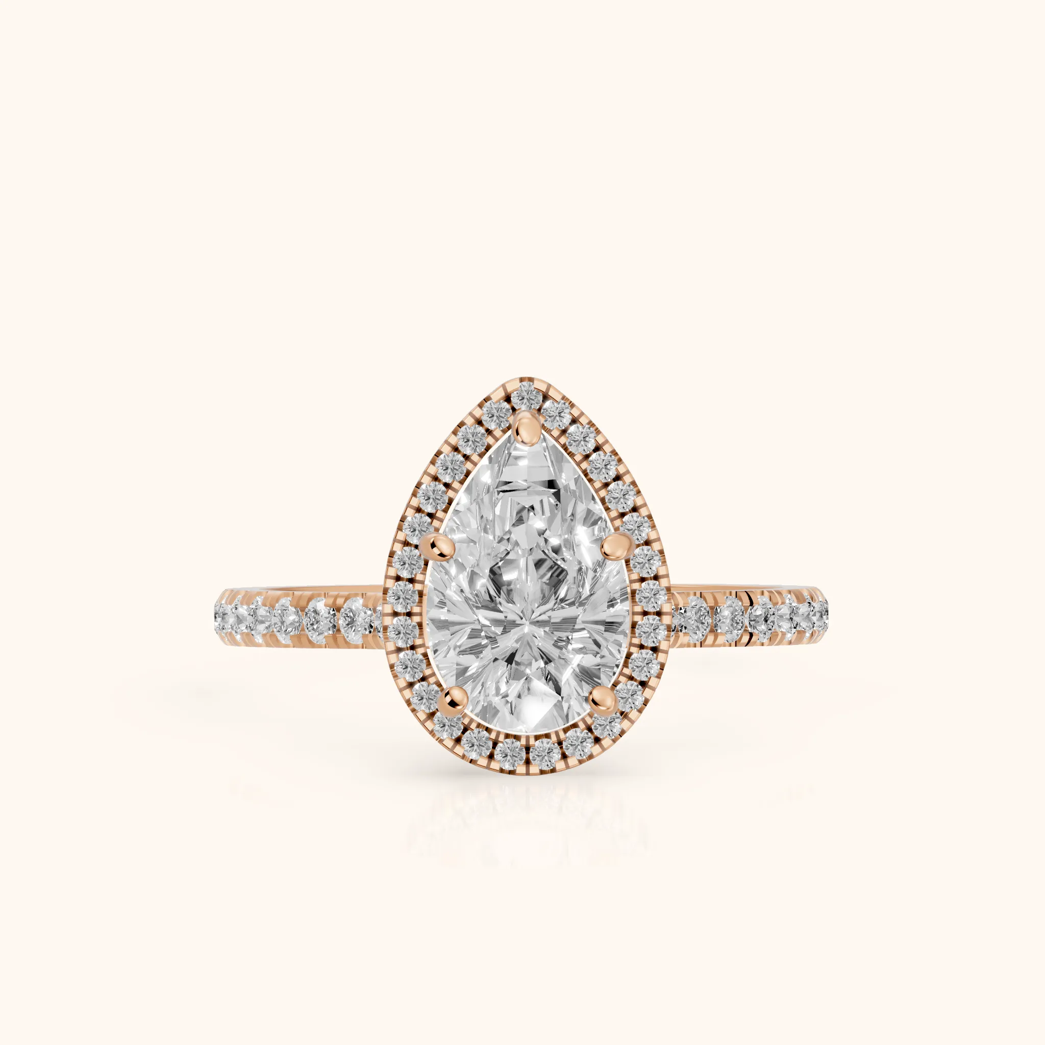 Mabel Halo French Pavé Pear Diamond Engagement Ring in Rose Gold — view 1