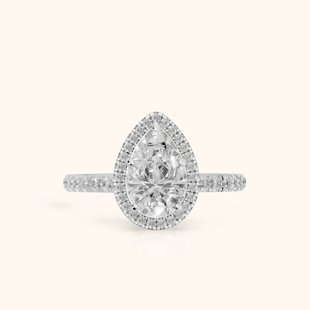 Mabel Halo French Pavé Pear Diamond Engagement Ring in Platinum — view 2
