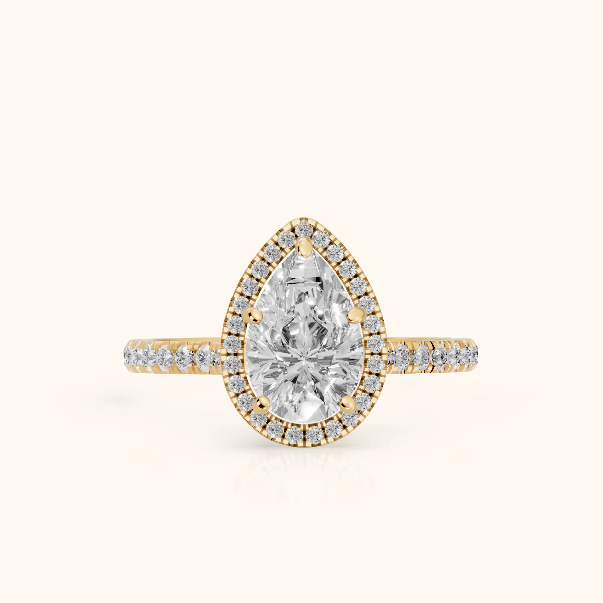 Mabel Halo French Pavé Pear Diamond Engagement Ring in Yellow Gold — view 1