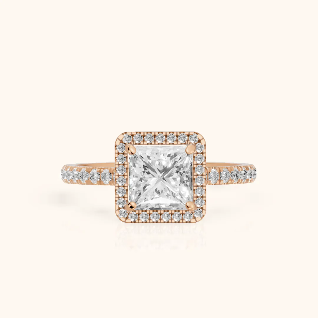 Mabel Halo French Pavé Princess Diamond Engagement Ring in Rose Gold — view 2