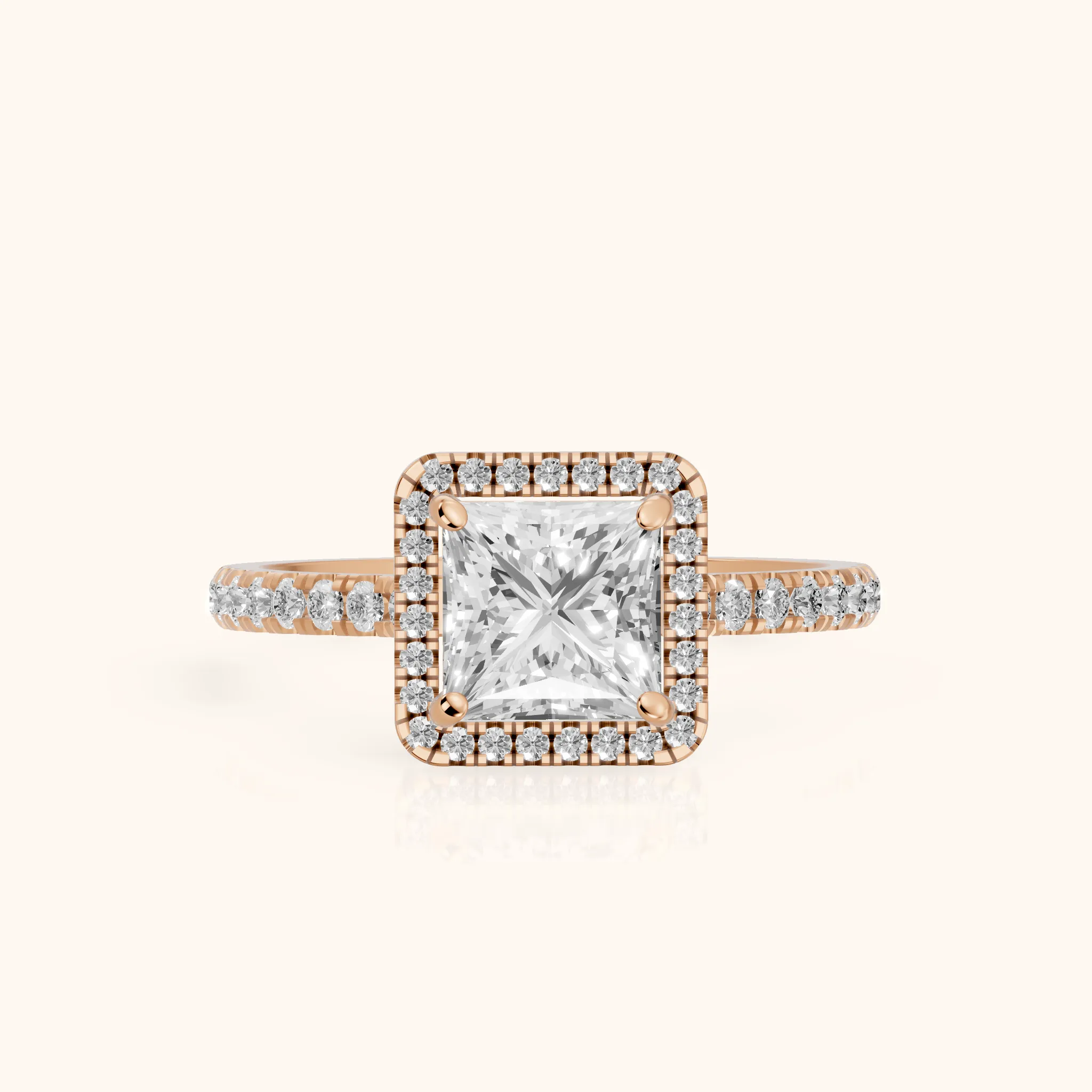 Mabel Halo French Pavé Princess Diamond Engagement Ring in Rose Gold — view 1