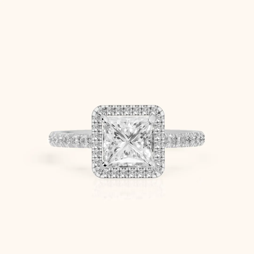 Mabel Halo French Pavé Princess Diamond Engagement Ring in Silver — view 2