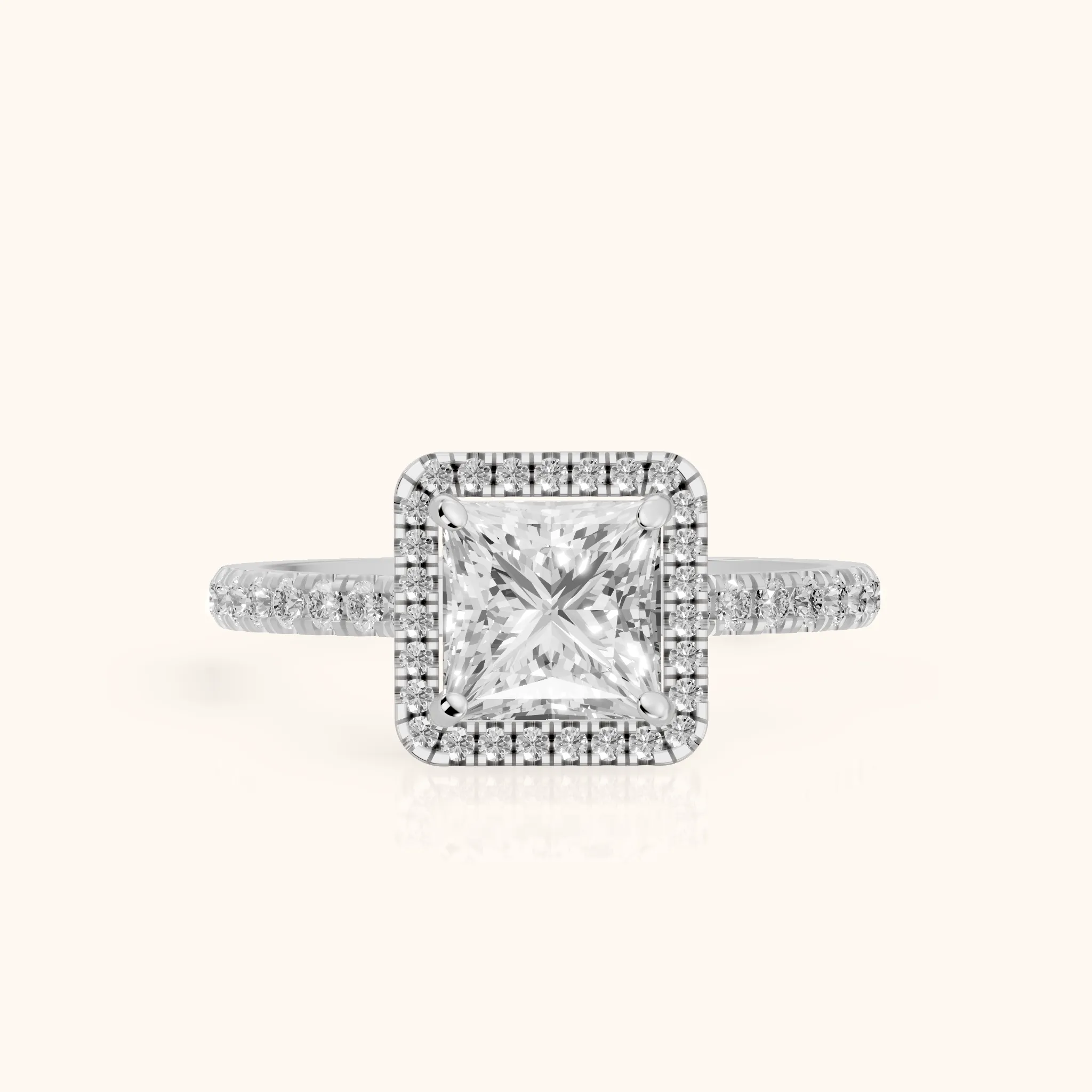 Mabel Halo French Pavé Princess Diamond Engagement Ring in Silver — view 1