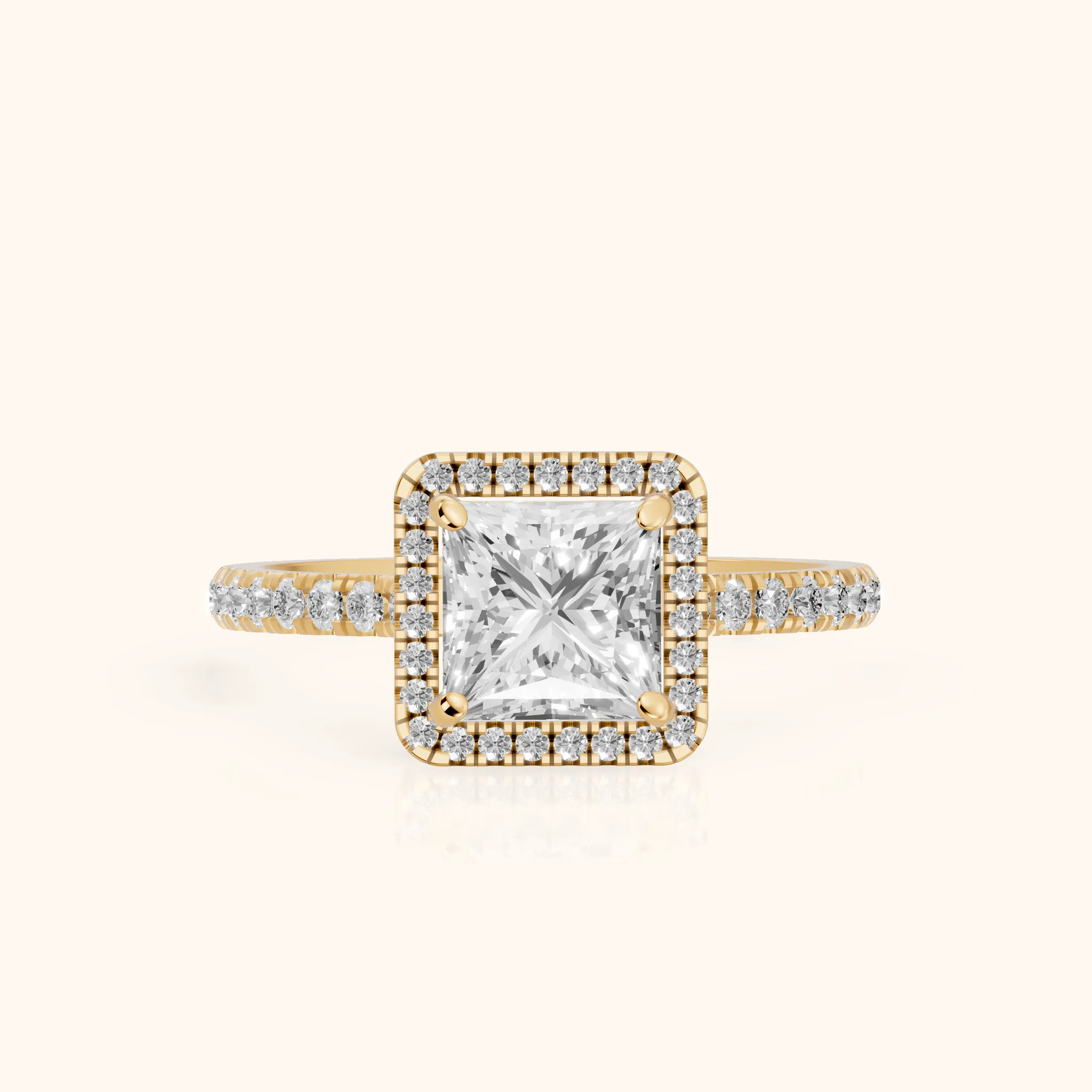 Mabel Halo French Pavé Princess Diamond Engagement Ring in Yellow Gold — view 1