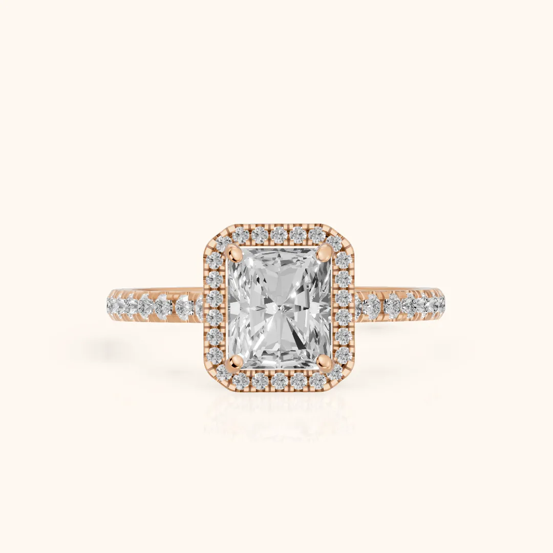 Mabel Halo French Pavé Radiant Diamond Engagement Ring in Rose Gold — view 2