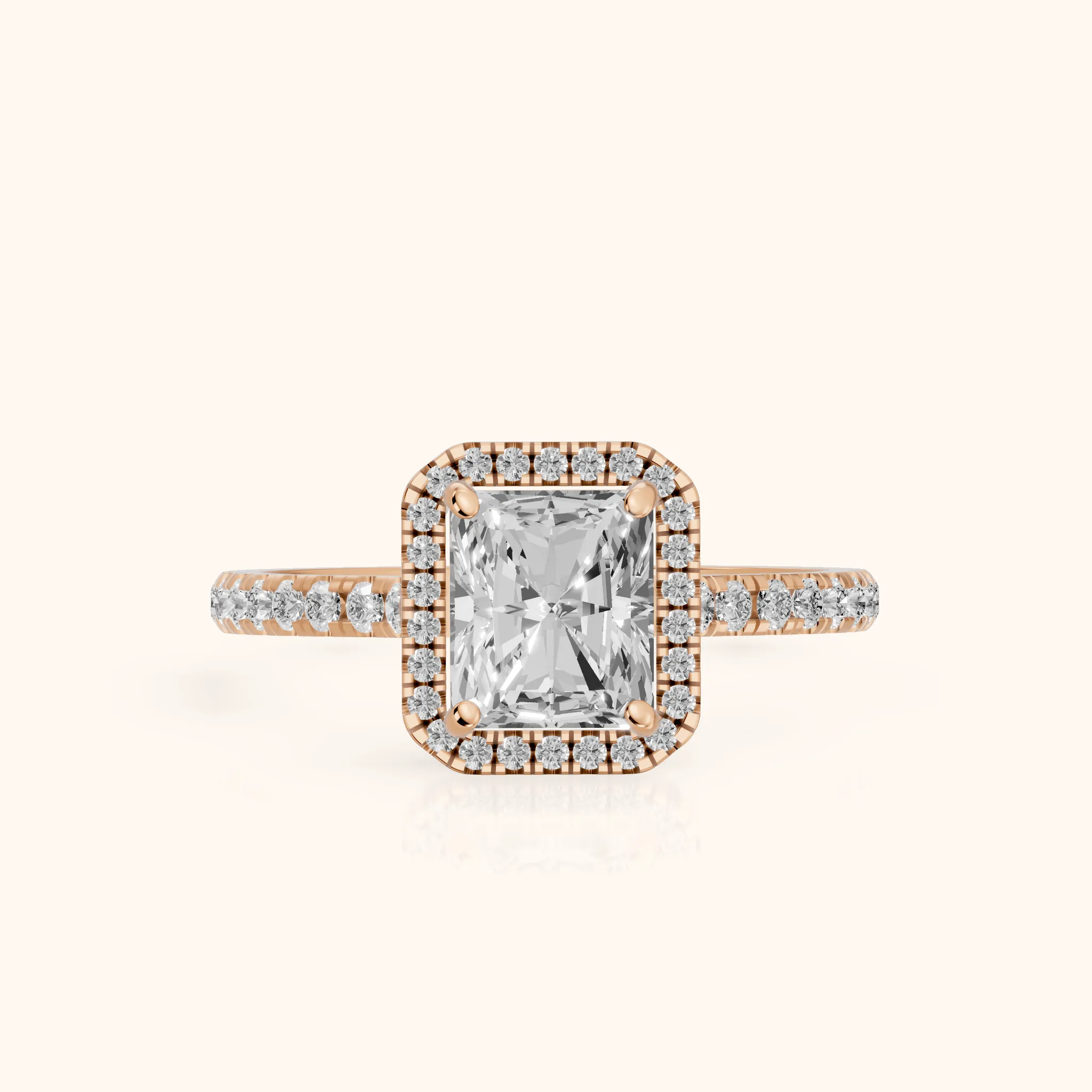 Mabel Halo French Pavé Radiant Diamond Engagement Ring in Rose Gold — view 1