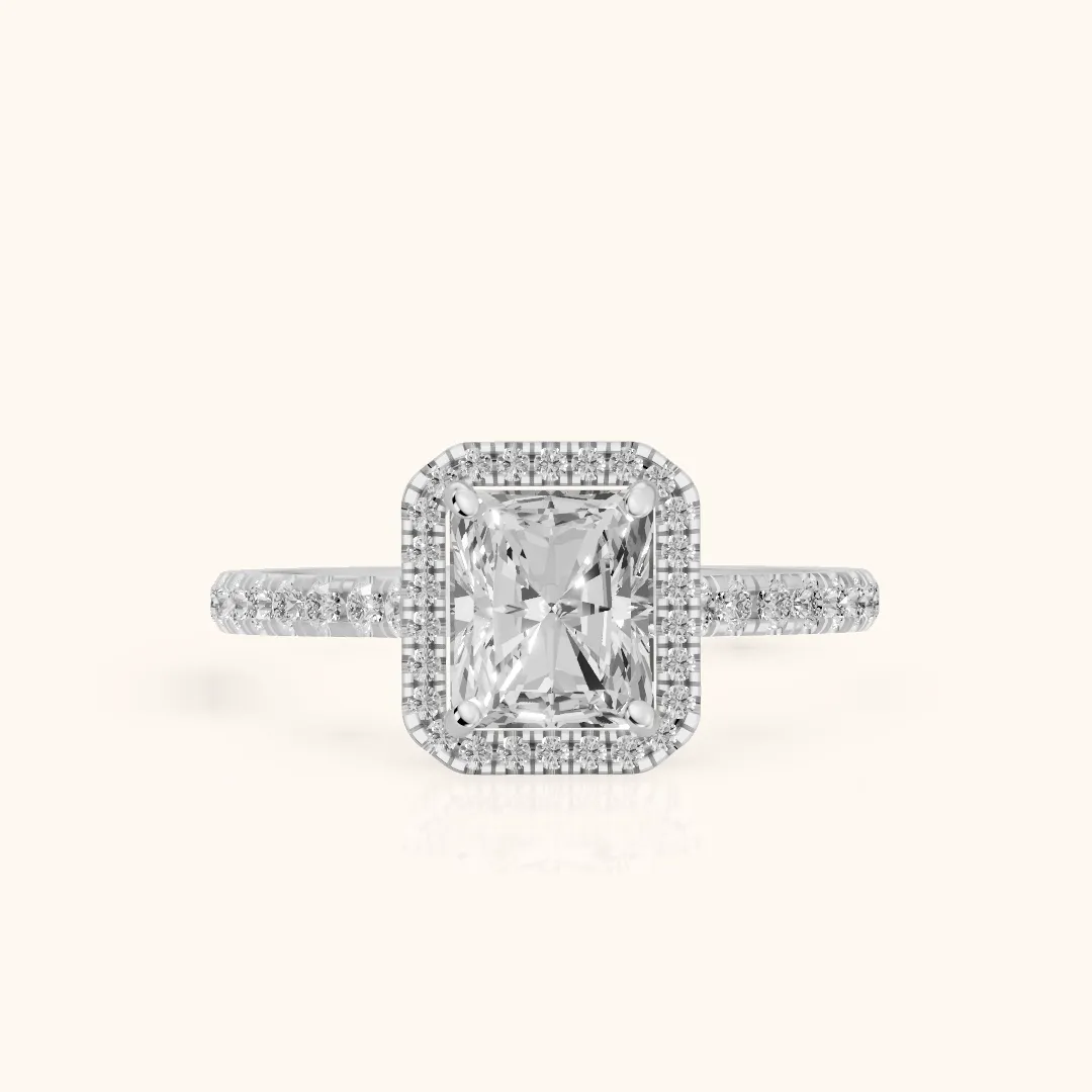 Mabel Halo French Pavé Radiant Diamond Engagement Ring in White Gold — view 2