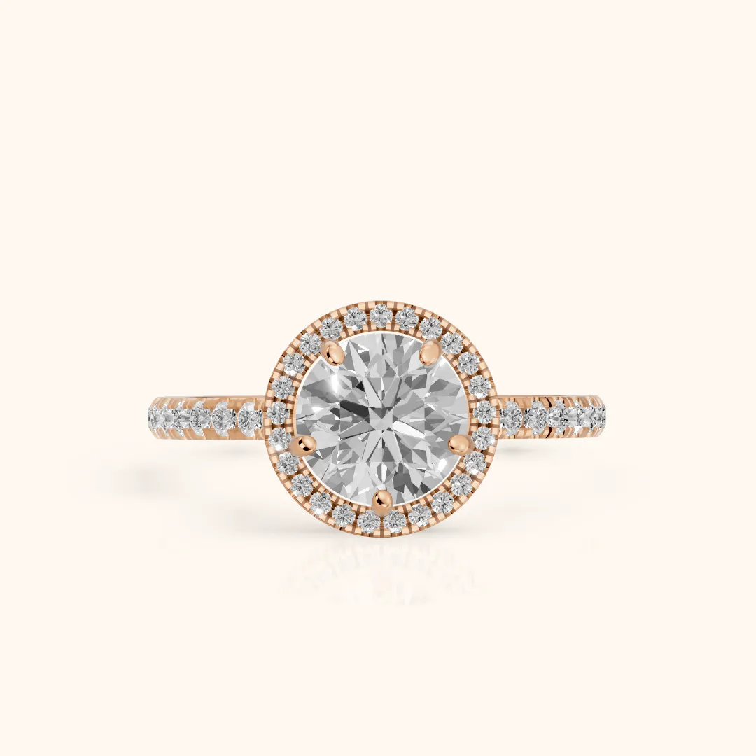 Mabel Halo French Pavé Round Diamond Engagement Ring in Rose Gold — view 2