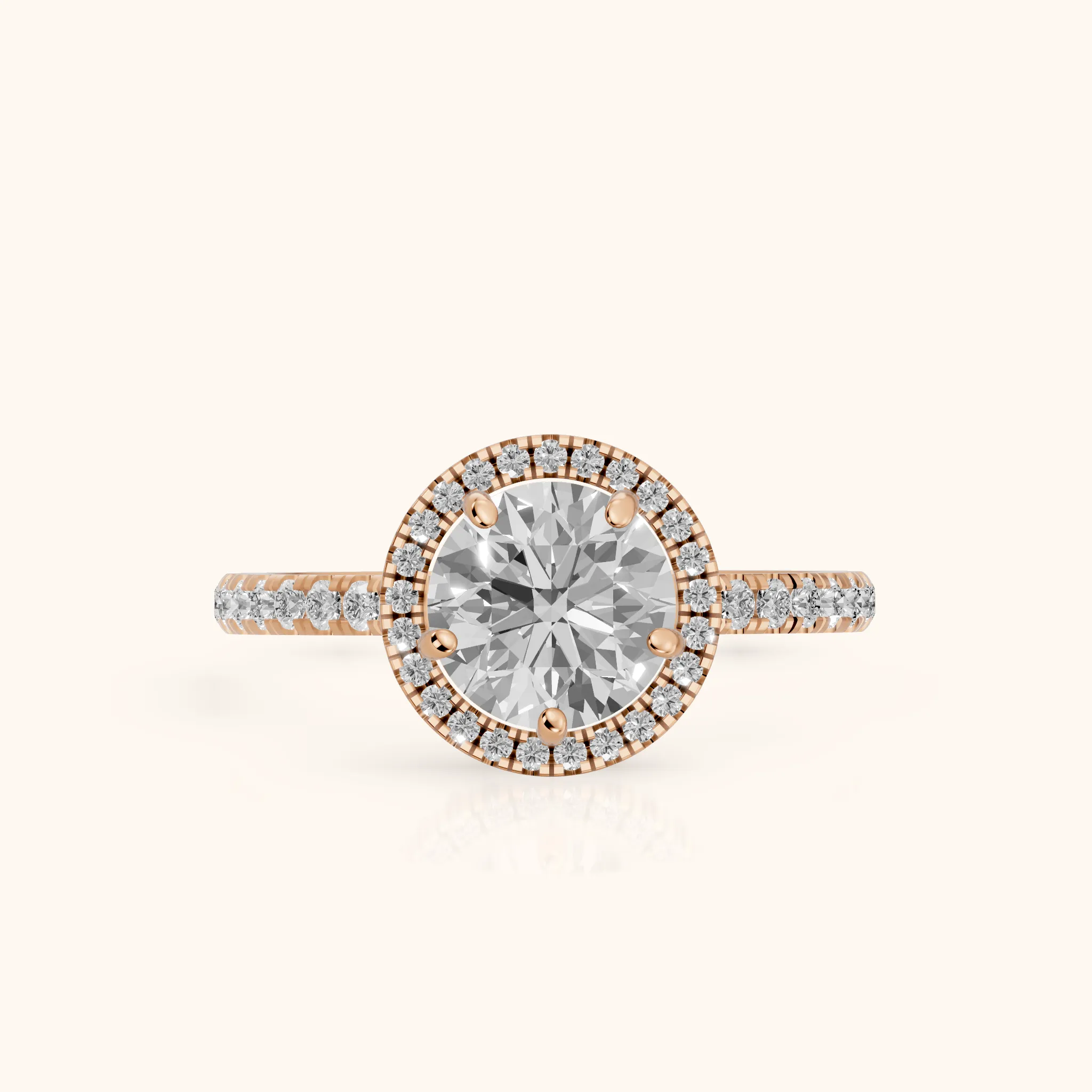 Mabel Halo French Pavé Round Diamond Engagement Ring in Rose Gold — view 1