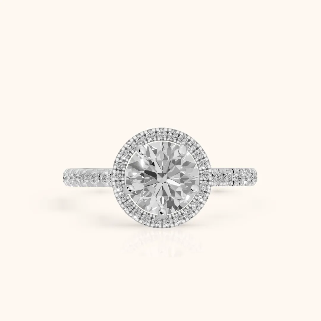 Mabel Halo French Pavé Round Diamond Engagement Ring in Platinum — view 2