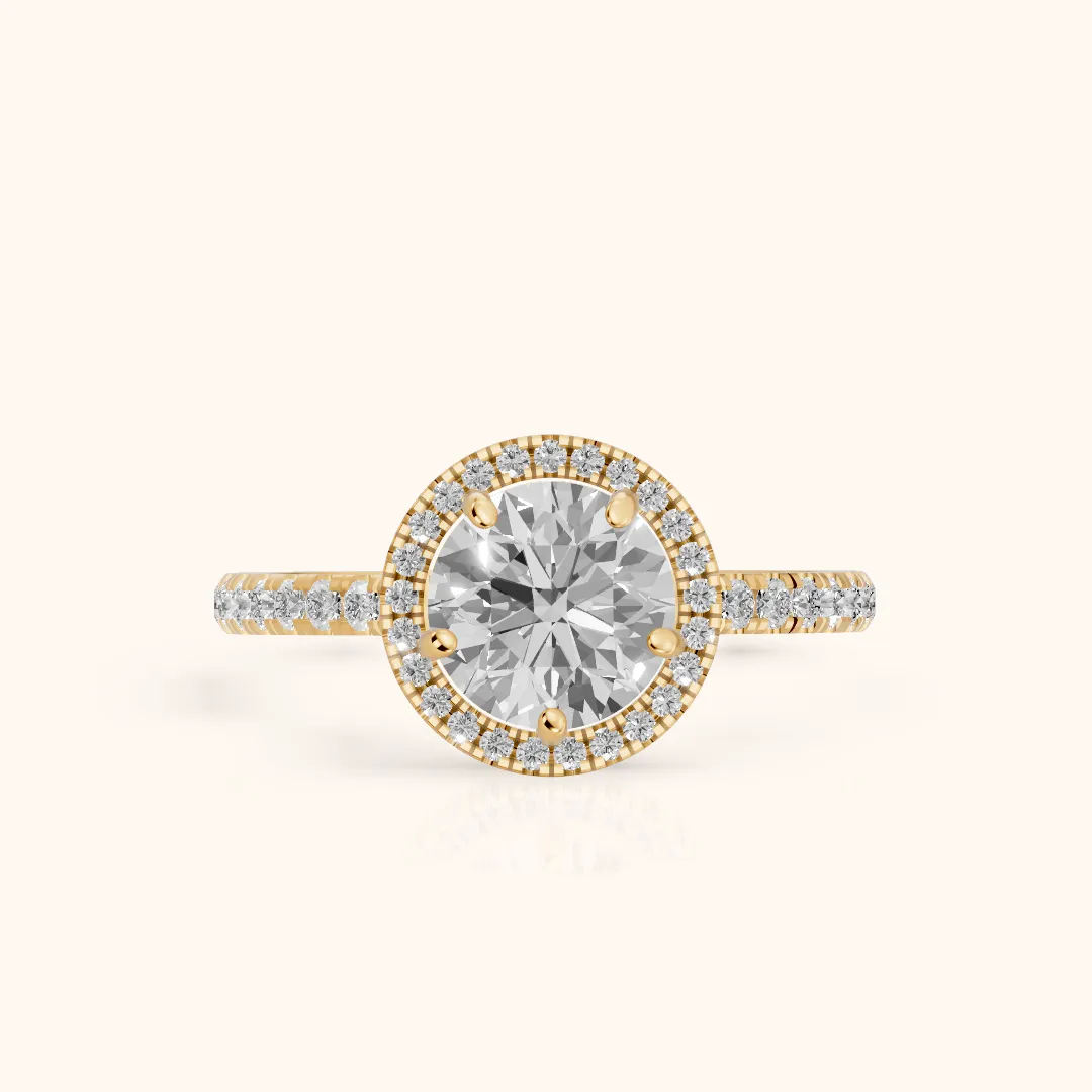 Mabel Halo French Pavé Round Diamond Engagement Ring in Yellow Gold — view 2
