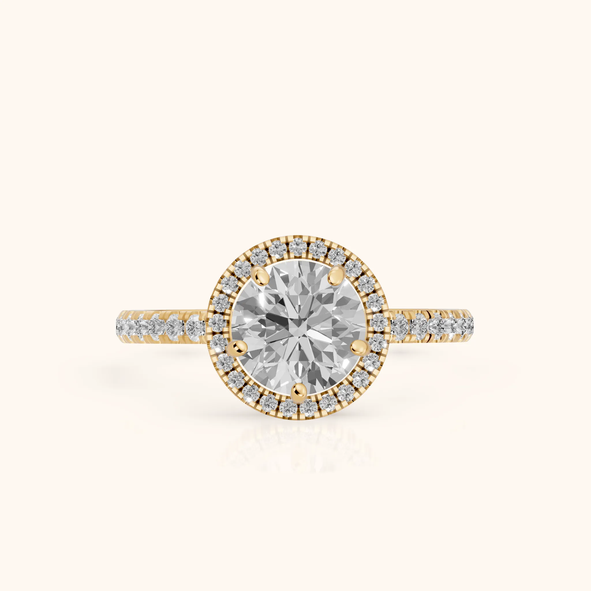 Mabel Halo French Pavé Round Diamond Engagement Ring in Yellow Gold — view 1