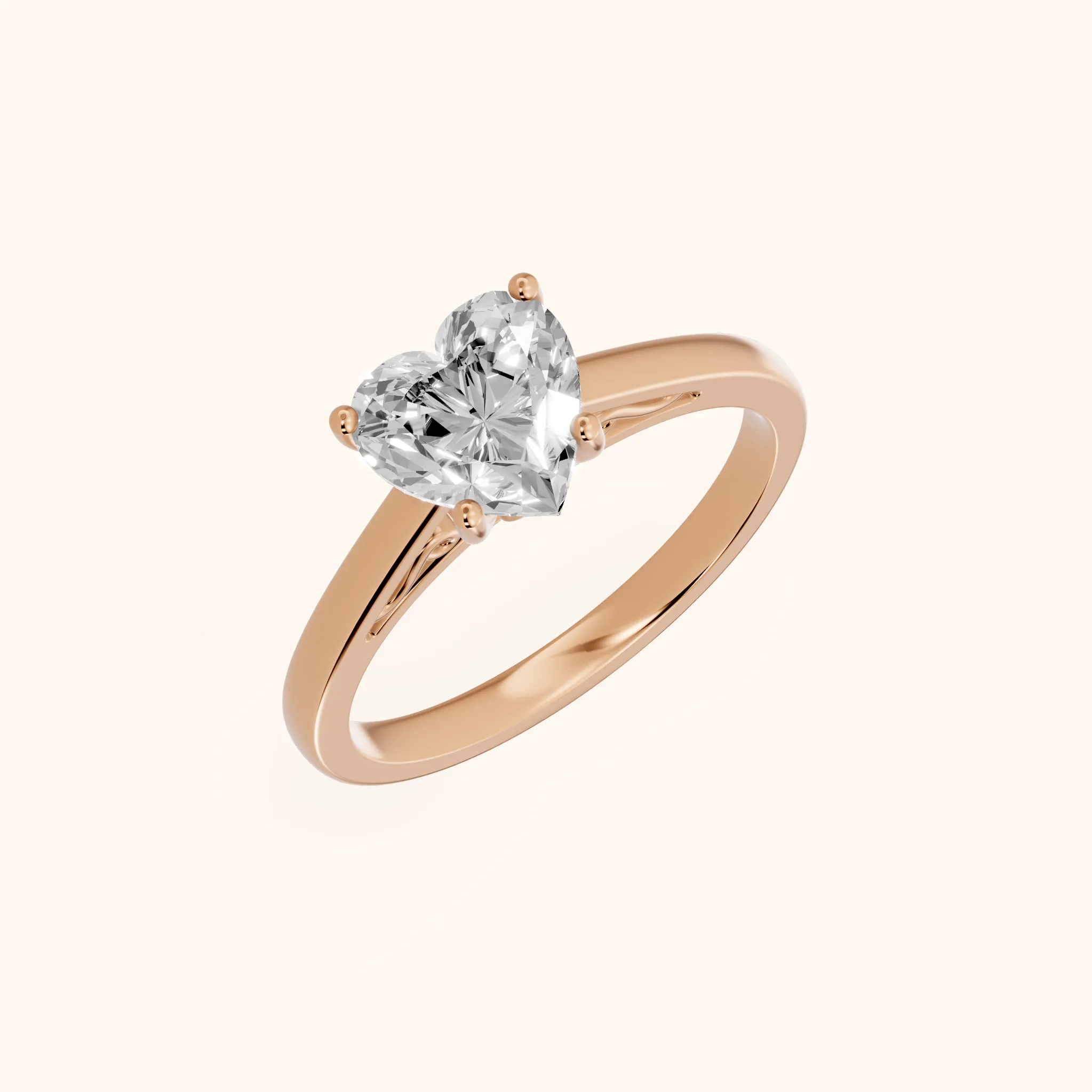 Iris Vintage Heart Diamond Engagement Ring in Rose Gold