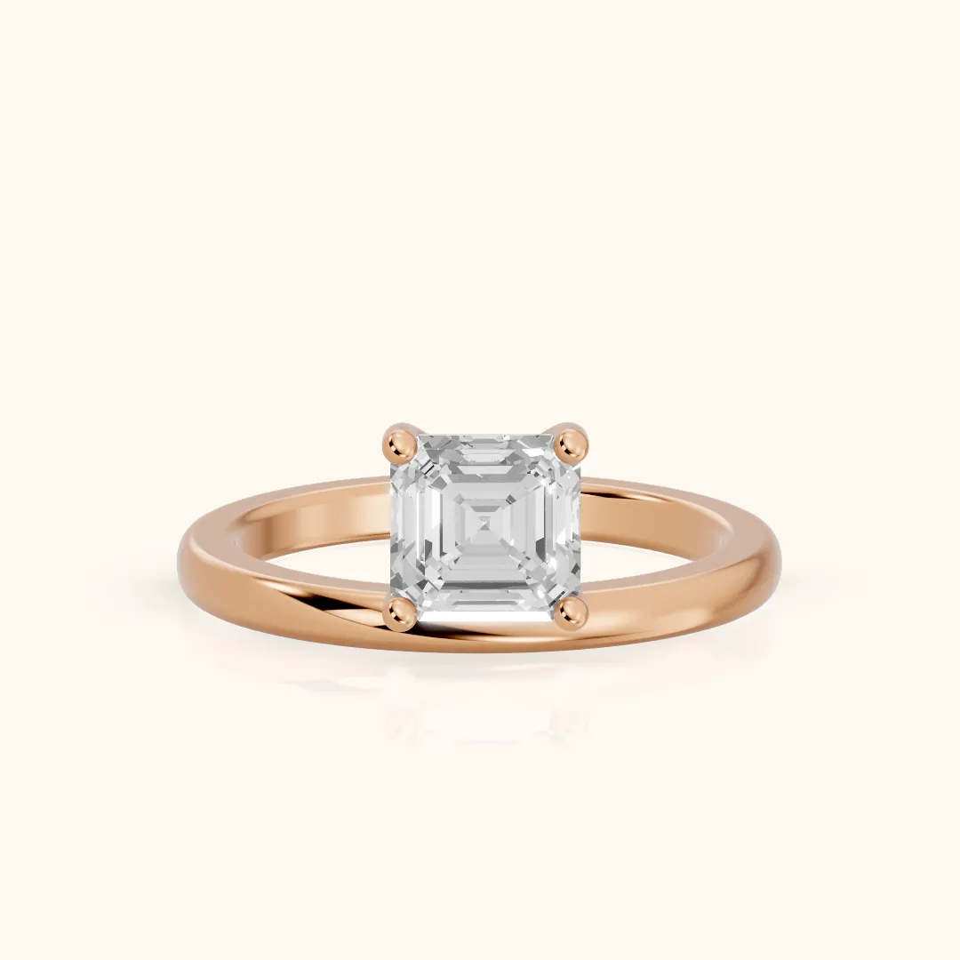 Maisie Four Prong Solitaire Asscher Diamond Engagement Ring in Rose Gold — view 2