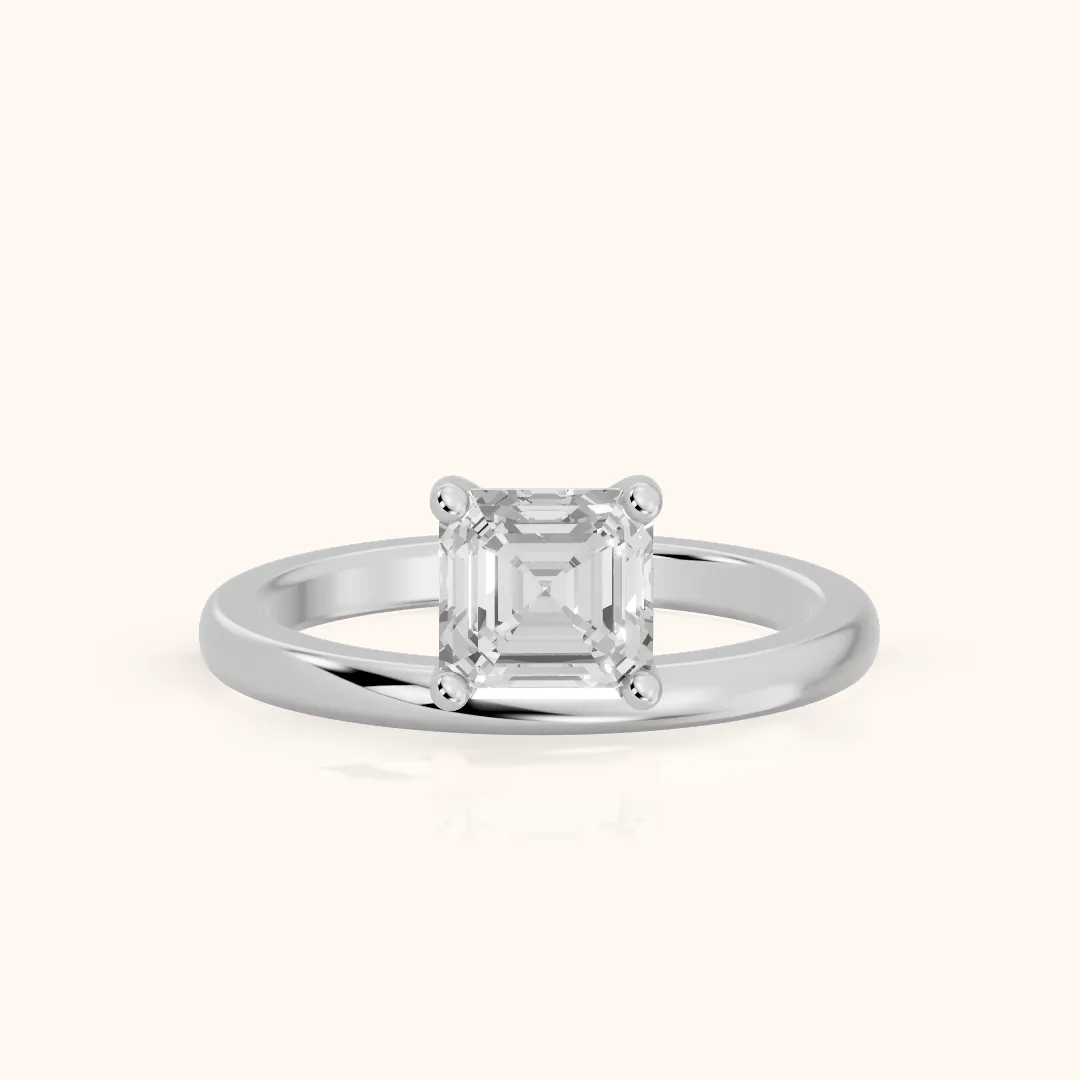 Maisie Four Prong Solitaire Asscher Diamond Engagement Ring in White Gold — view 2