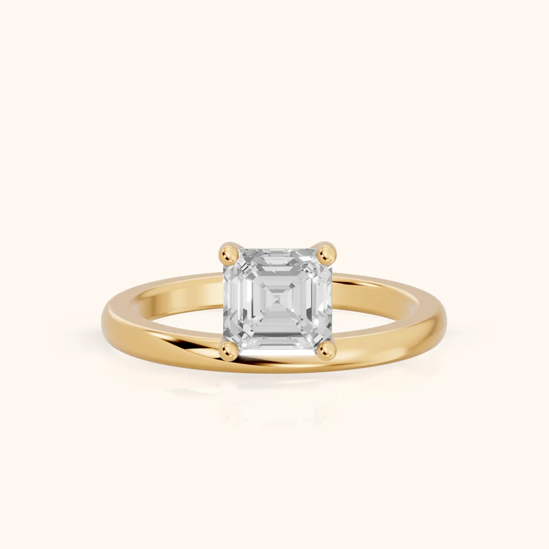 Maisie Four Prong Solitaire Asscher Diamond Engagement Ring in Yellow Gold — view 2