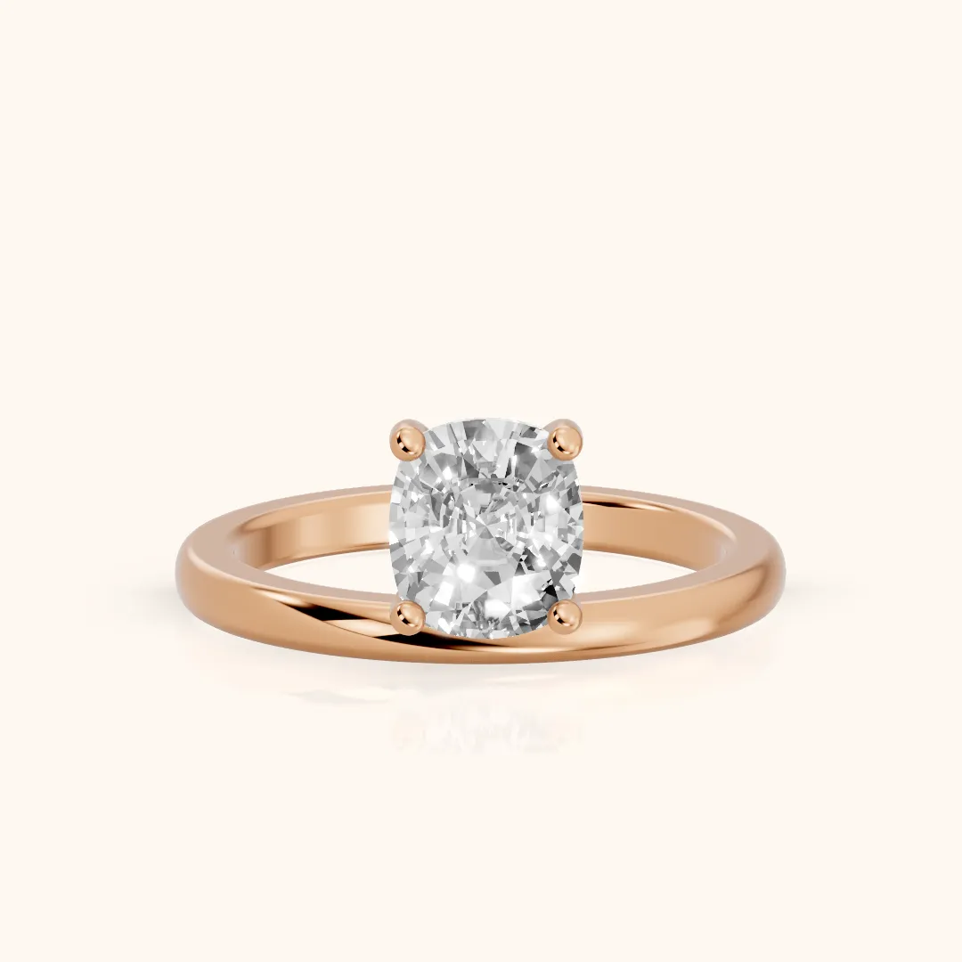 Maisie Four Prong Solitaire Cushion Diamond Engagement Ring in Rose Gold — view 2