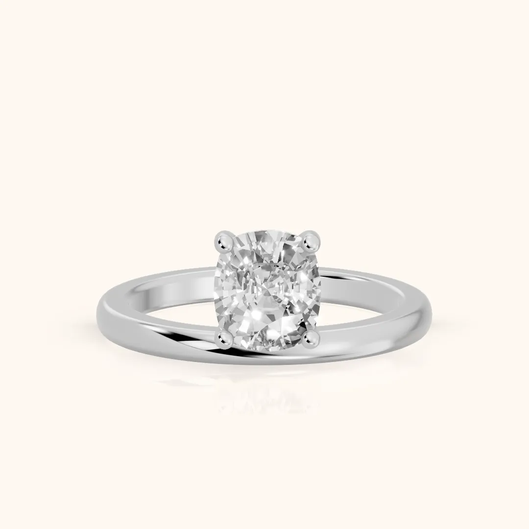 Maisie Four Prong Solitaire Cushion Diamond Engagement Ring in White Gold — view 2