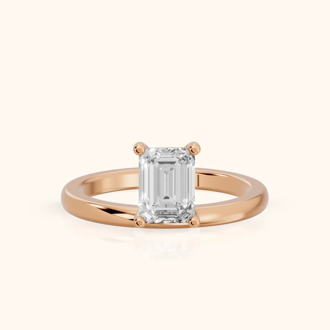 Maisie Four Prong Solitaire Emerald Diamond Engagement Ring in Rose Gold — view 2