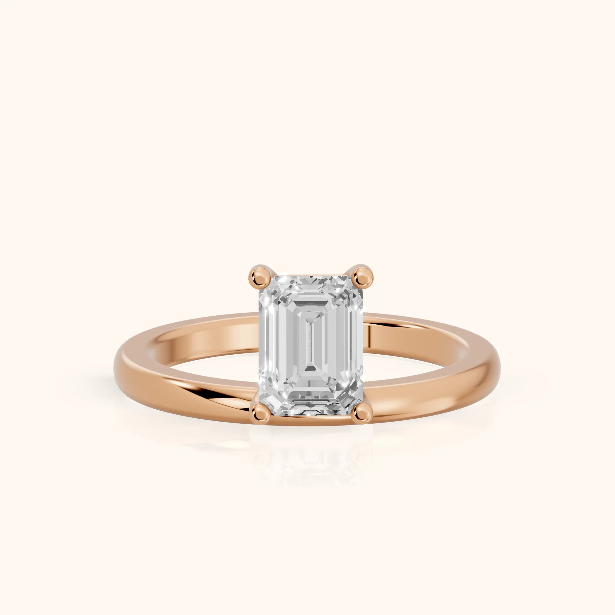 Maisie Four Prong Solitaire Emerald Diamond Engagement Ring in Rose Gold — view 1