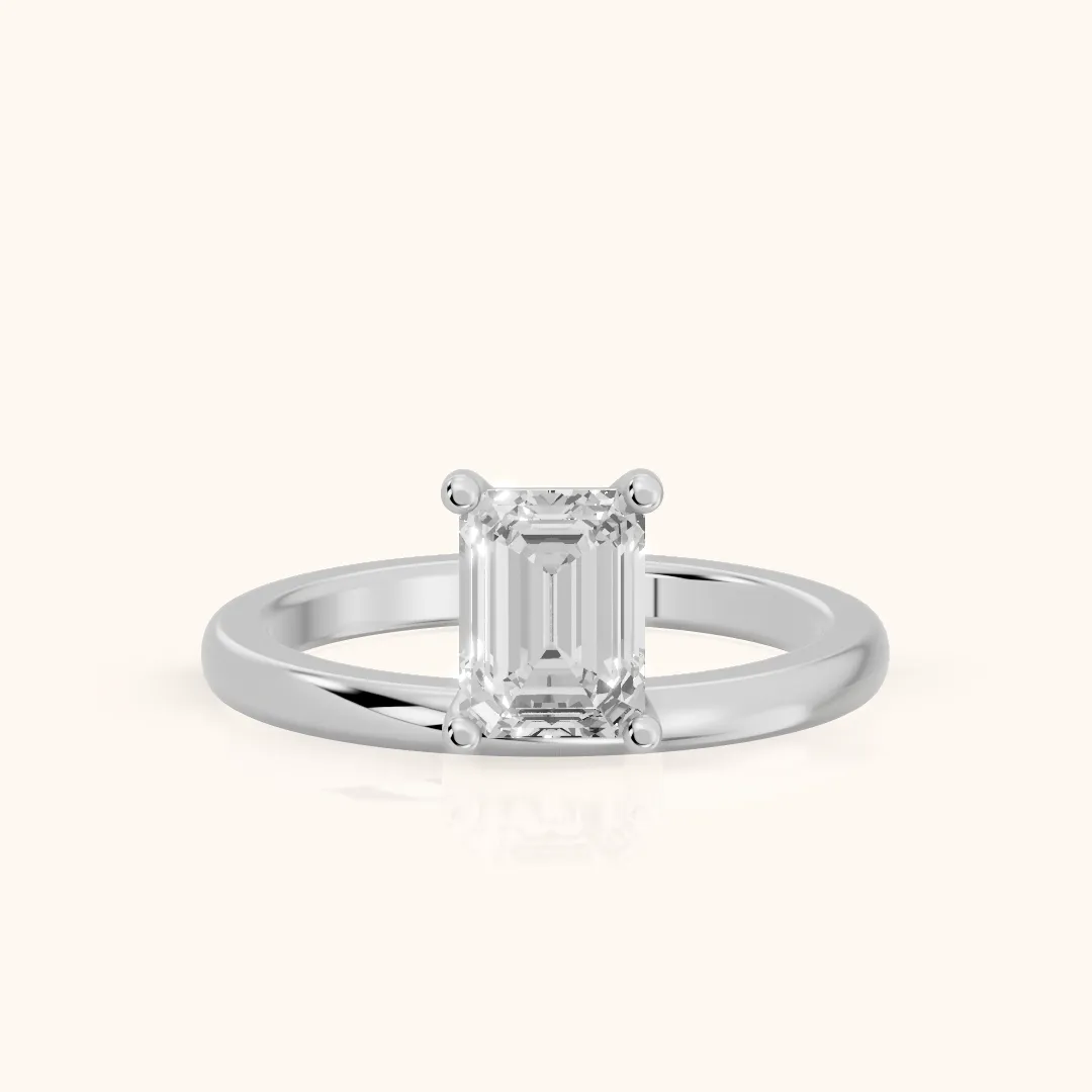 Maisie Four Prong Solitaire Emerald Diamond Engagement Ring in Silver — view 2