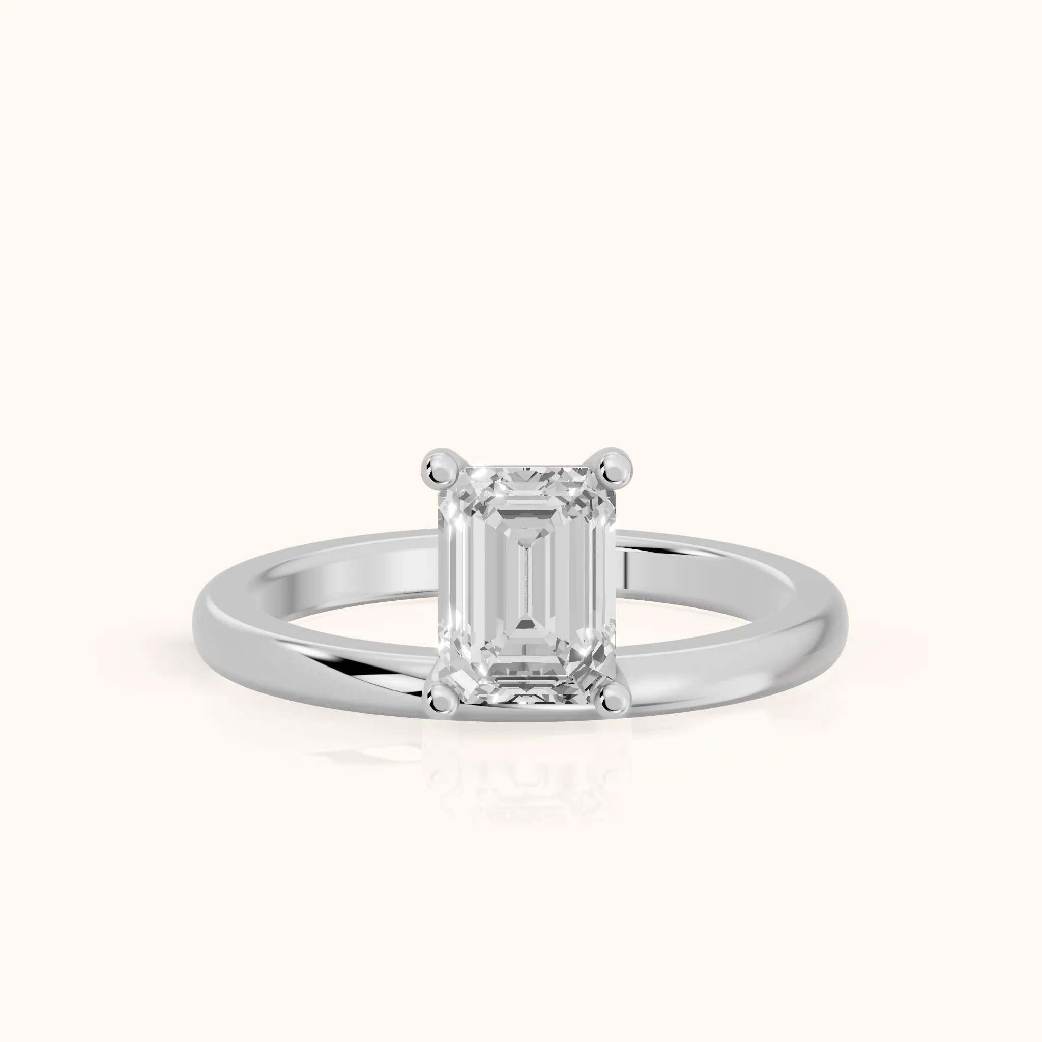 Maisie Four Prong Solitaire Emerald Diamond Engagement Ring in Silver — view 1
