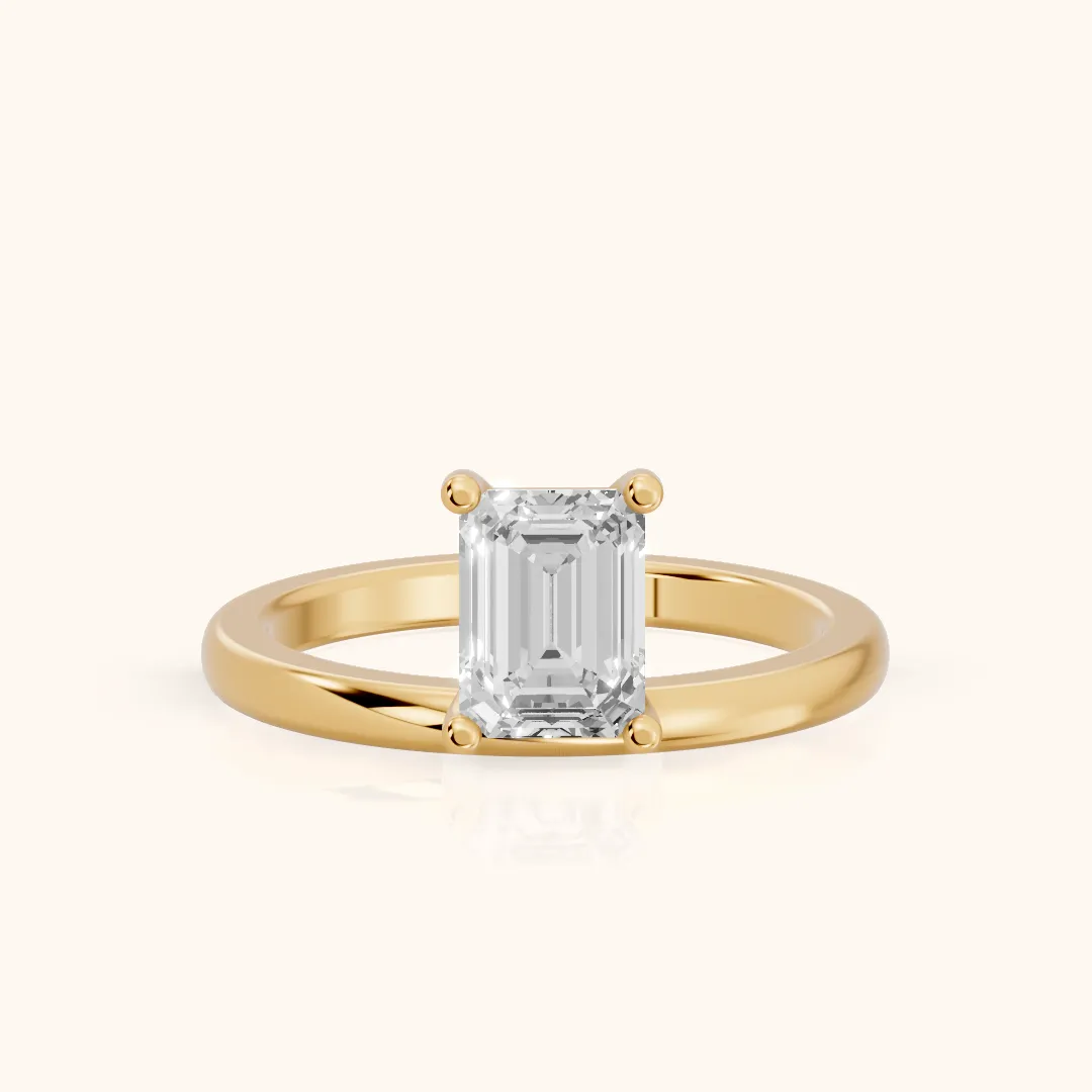 Maisie Four Prong Solitaire Emerald Diamond Engagement Ring in Yellow Gold — view 2