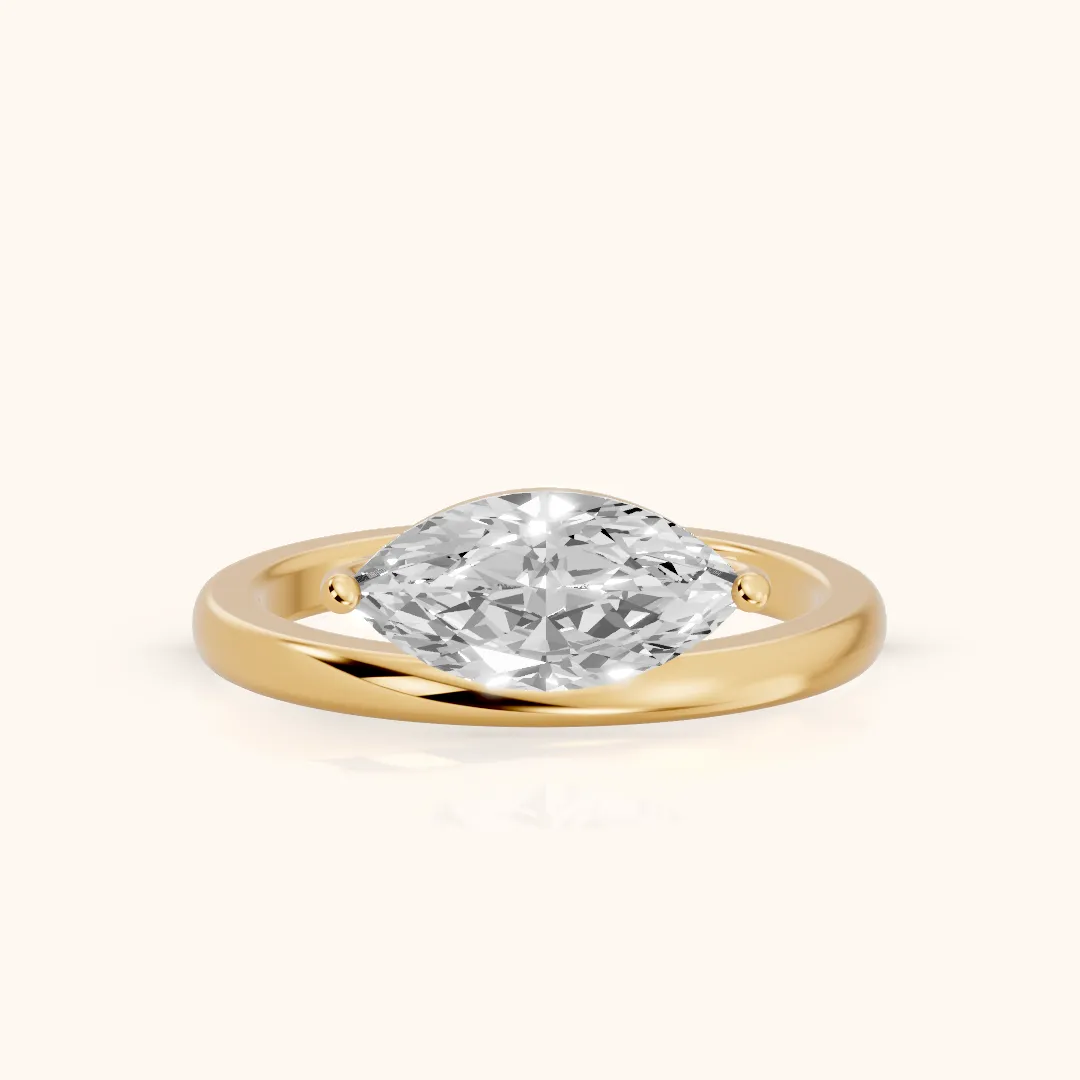 Maisie Four Prong Solitaire Marquise Diamond Engagement Ring in Yellow Gold — view 2