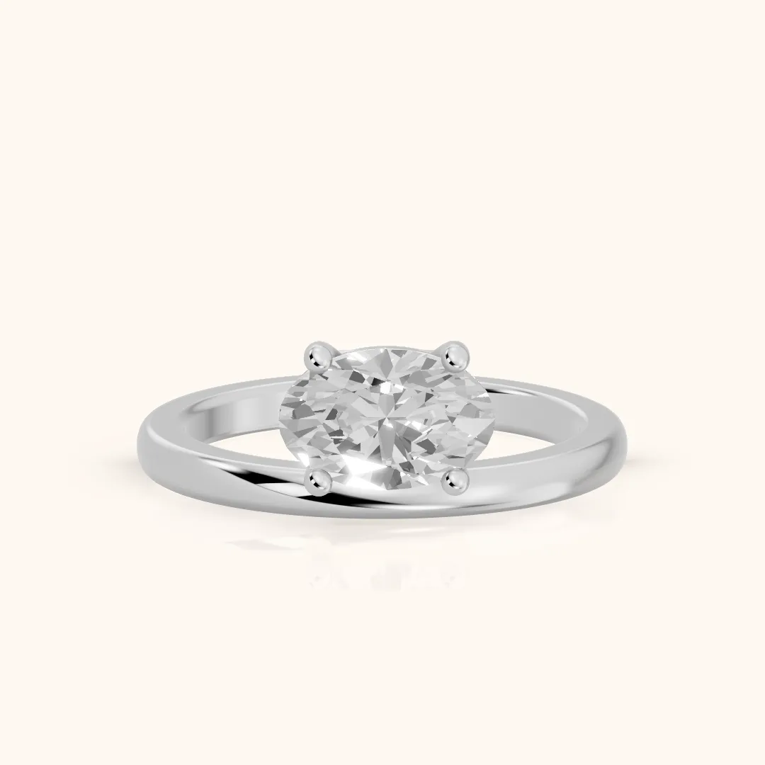 Maisie Four Prong Solitaire Oval Diamond Engagement Ring in White Gold — view 2