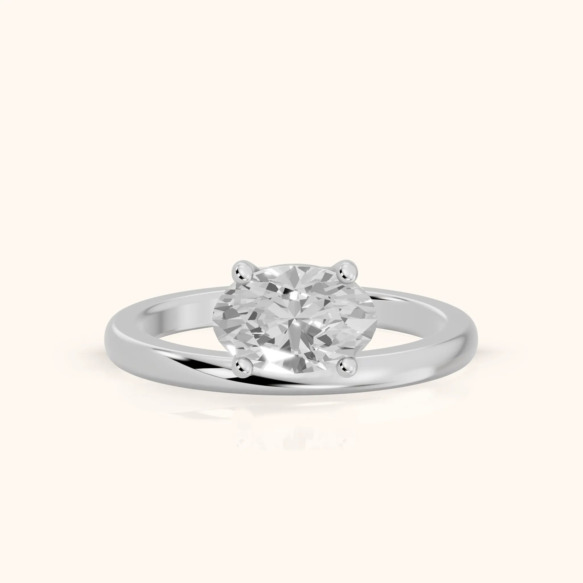 Maisie Four Prong Solitaire Oval Diamond Engagement Ring in White Gold — view 1