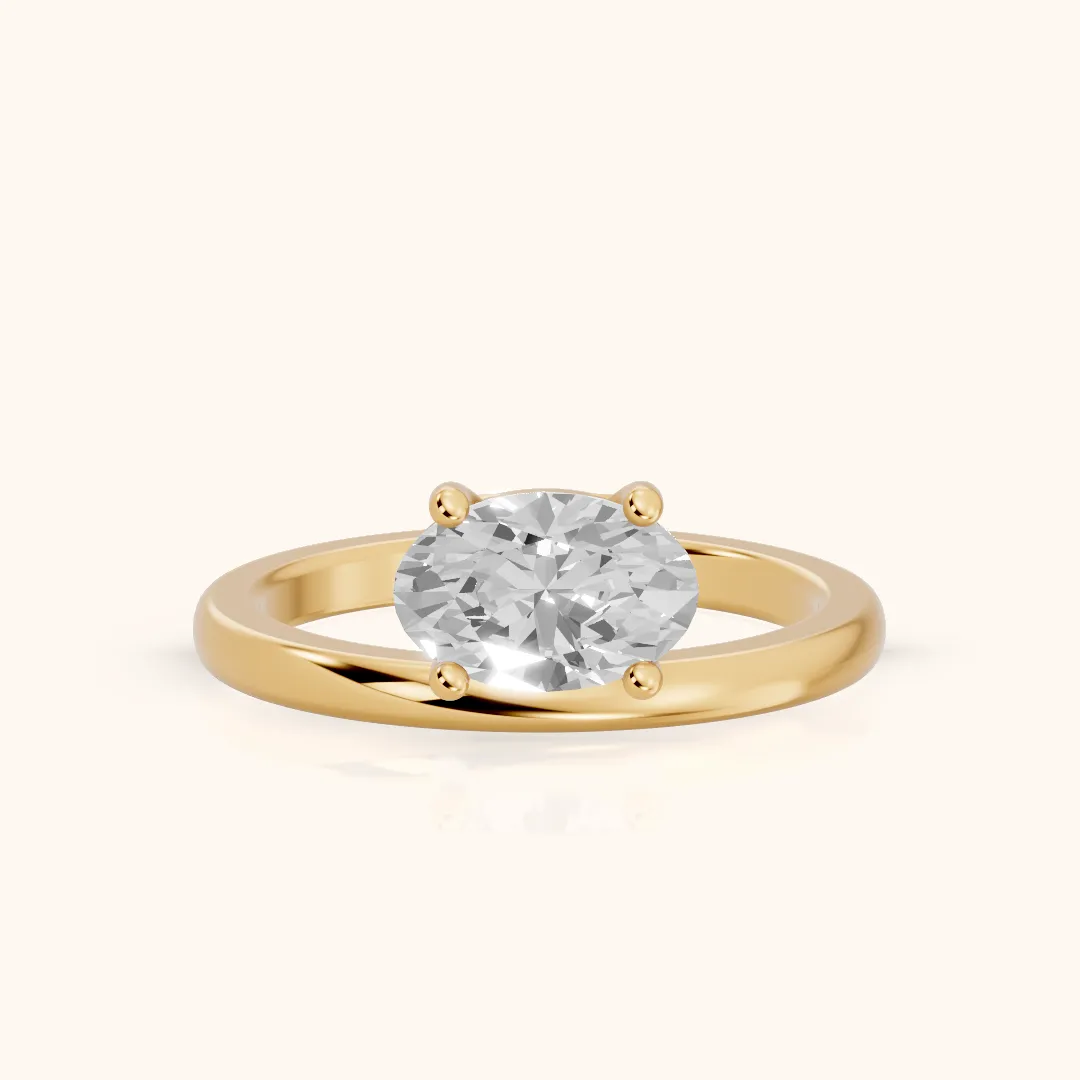 Maisie Four Prong Solitaire Oval Diamond Engagement Ring in Yellow Gold — view 2