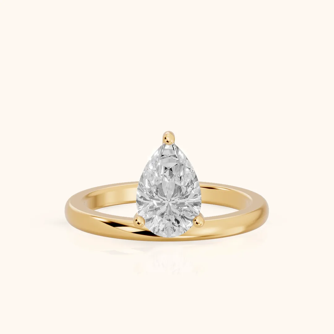 Maisie Four Prong Solitaire Pear Diamond Engagement Ring in Yellow Gold — view 2