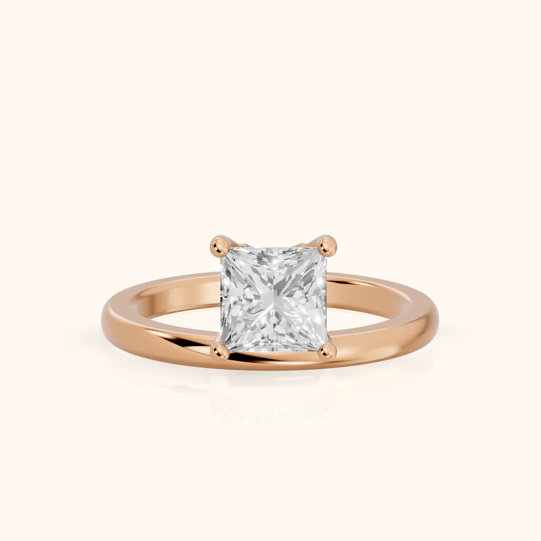 Maisie Four Prong Solitaire Princess Diamond Engagement Ring in Rose Gold — view 2