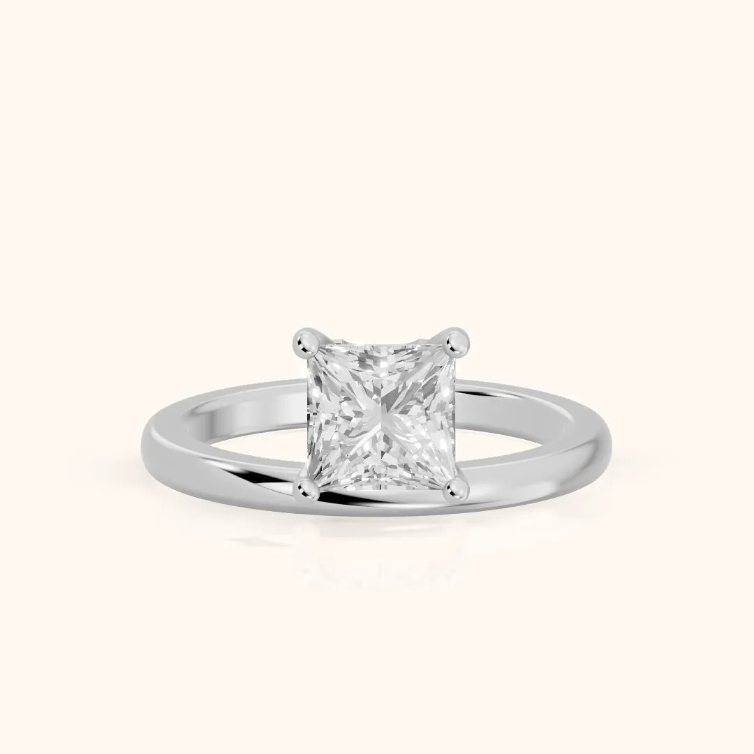 Maisie Four Prong Solitaire Princess Diamond Engagement Ring in White Gold — view 2