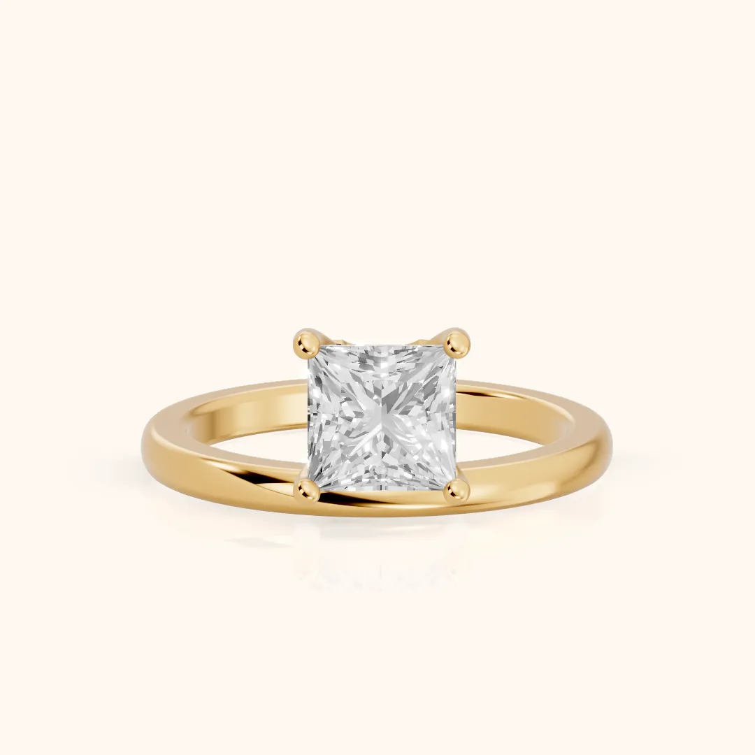 Maisie Four Prong Solitaire Princess Diamond Engagement Ring in Yellow Gold — view 2